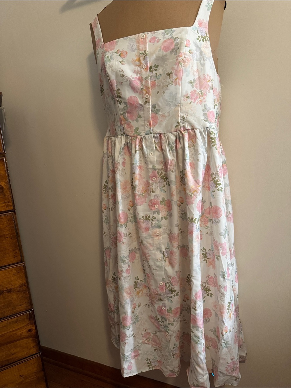 Sleeveless White Sundress with Pink Floral Print